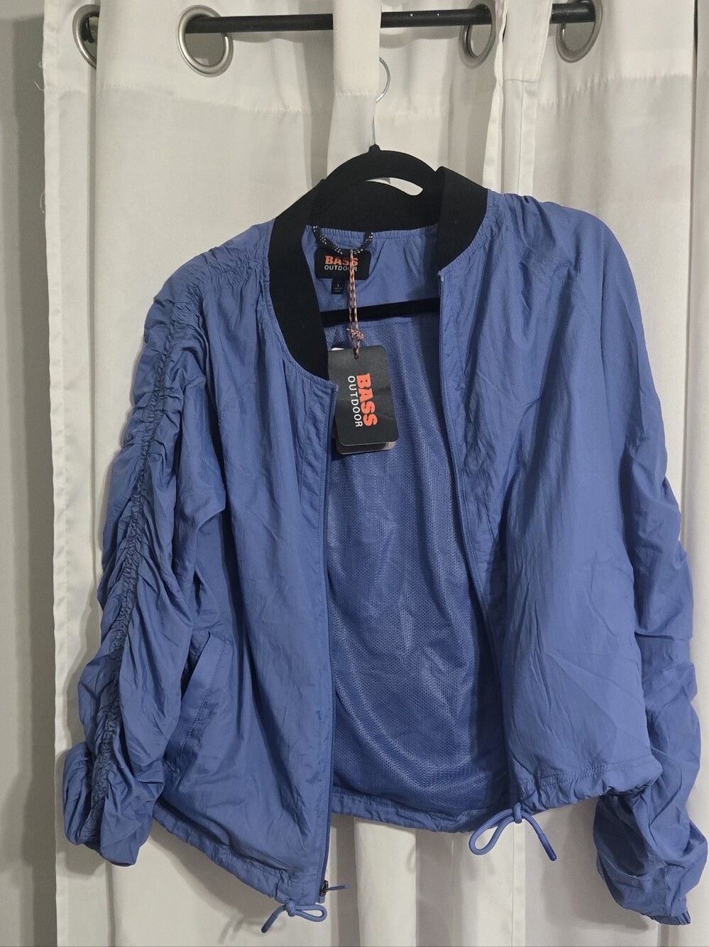 Bass Outdoor Packable Bomber Jacket Womens Large Blue NWT Converts to Bag